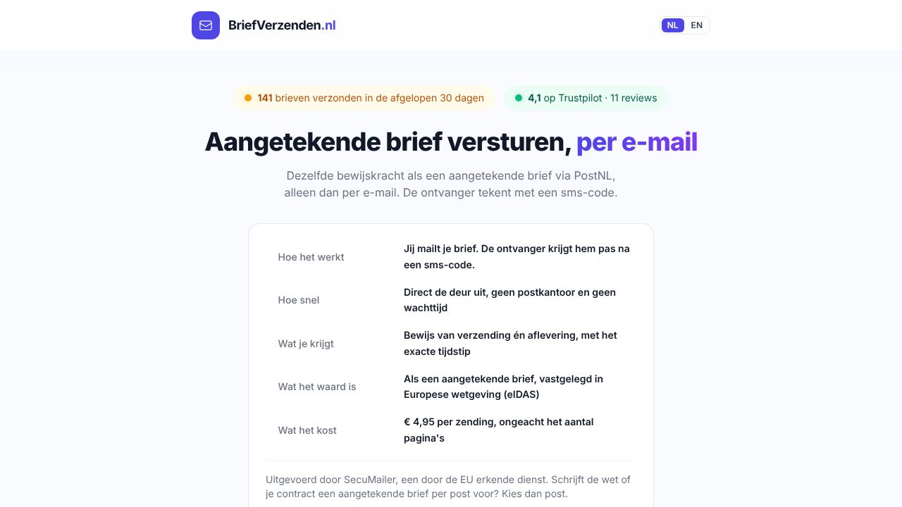 Aangetekende brief versturen, per e-mail