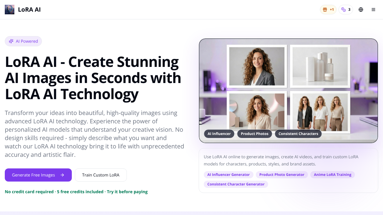 LoRA video AI website screenshot
