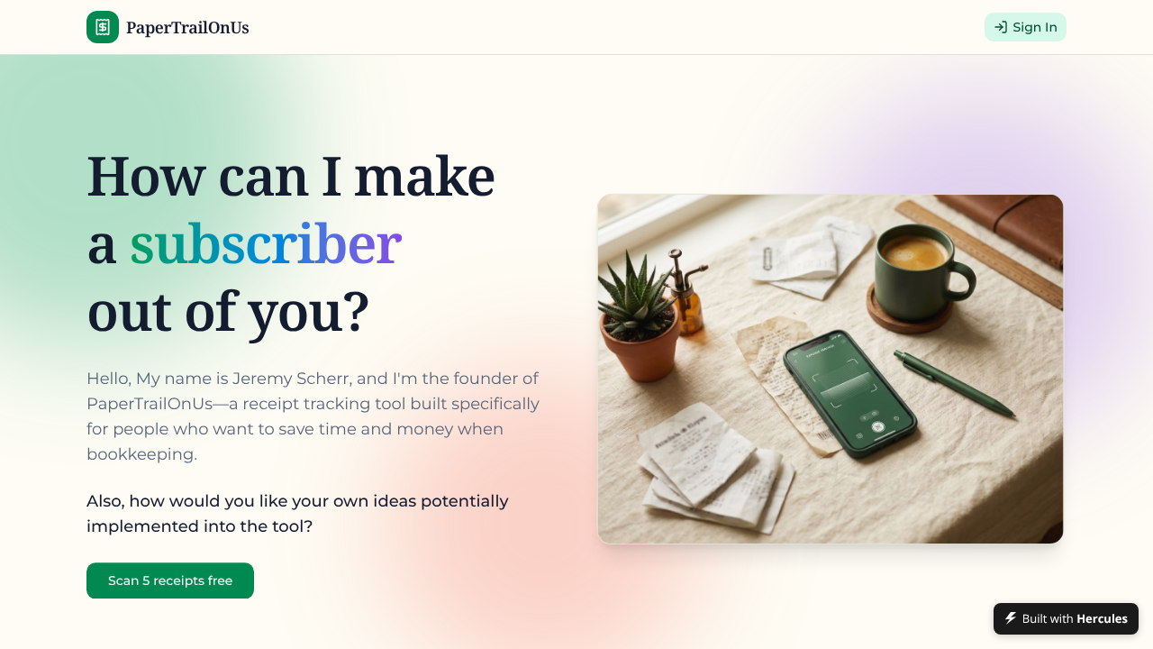 PaperTrailOnUs website screenshot