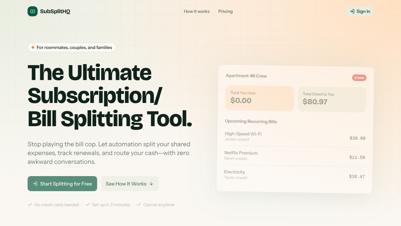 SubSplitHQ website screenshot