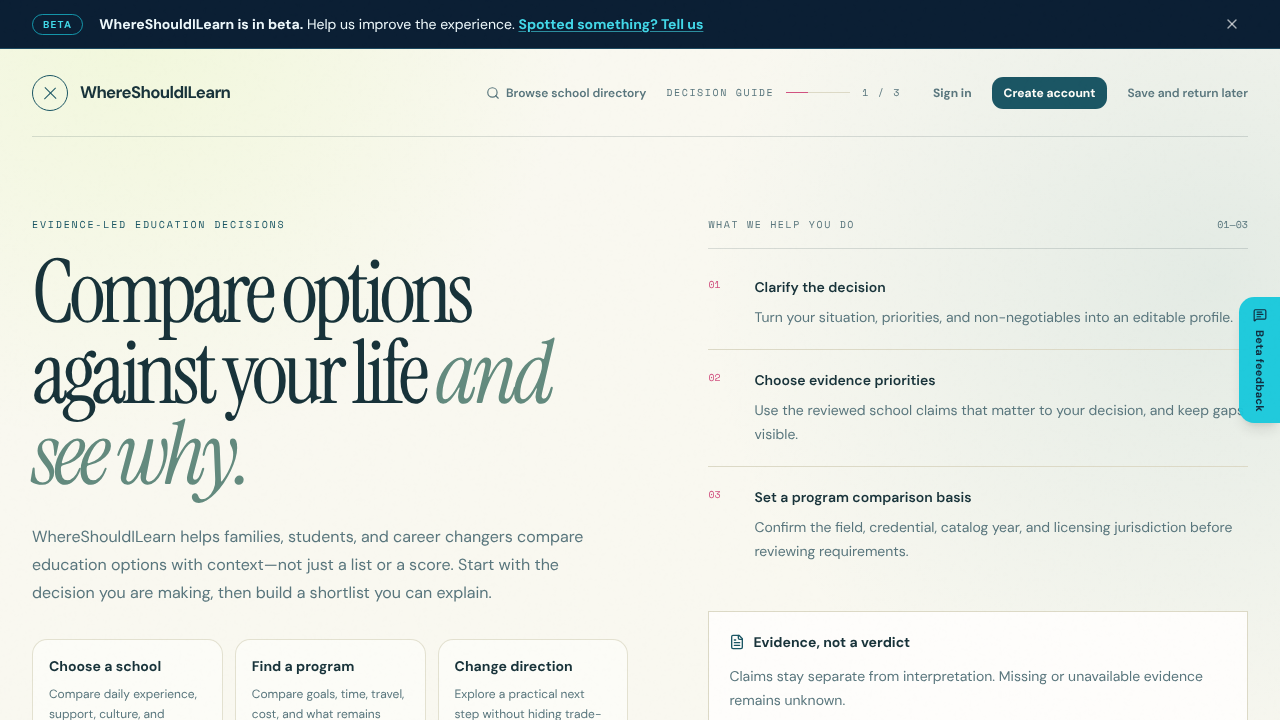 WhereShouldILearn website screenshot