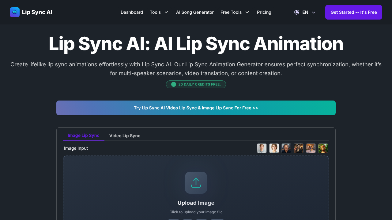 Lip Sync AI website screenshot