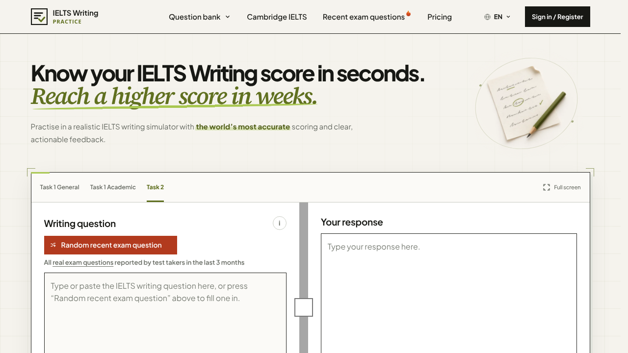 IELTS Writing Practice website screenshot