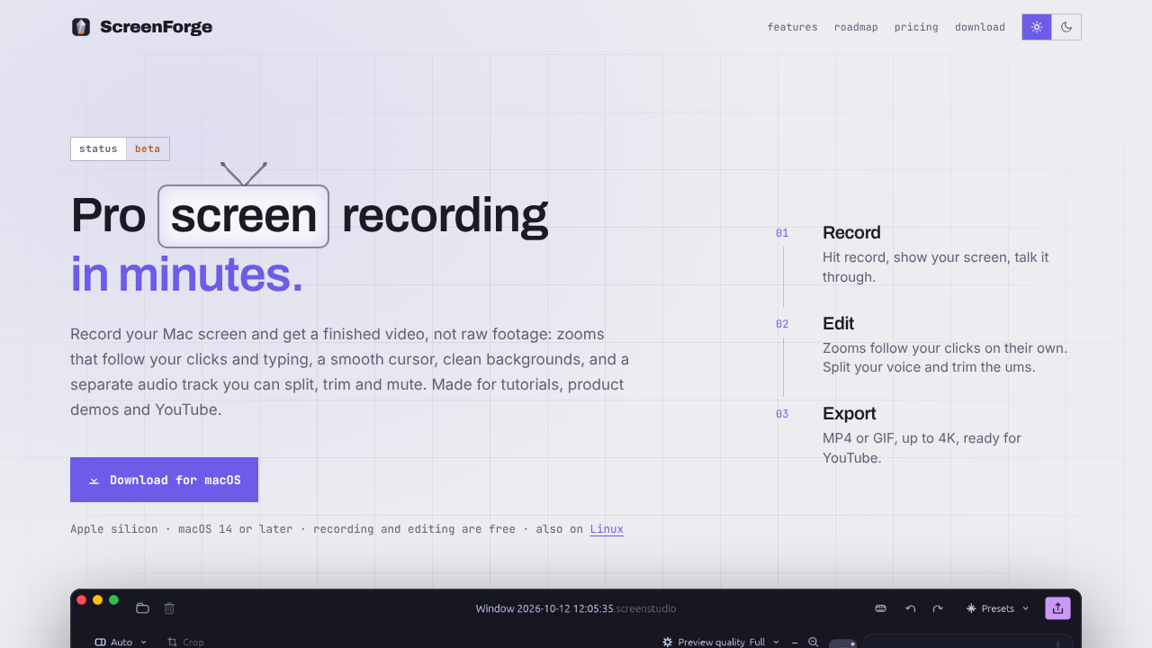 ScreenForge website screenshot