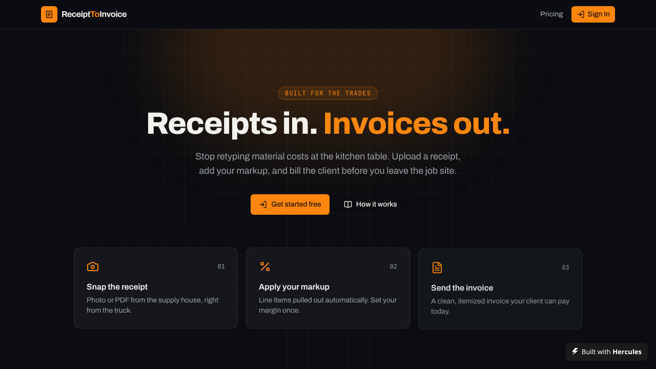 Receipt to Invoice Converter website screenshot