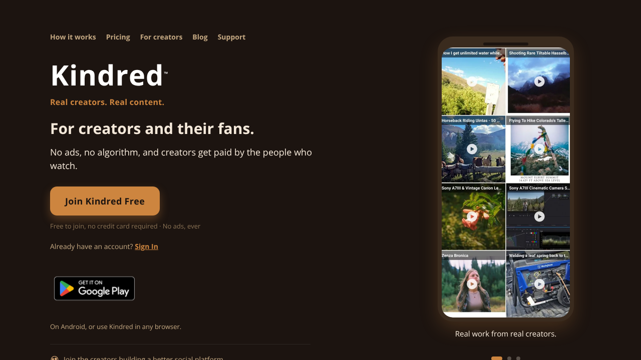 Kindred website screenshot