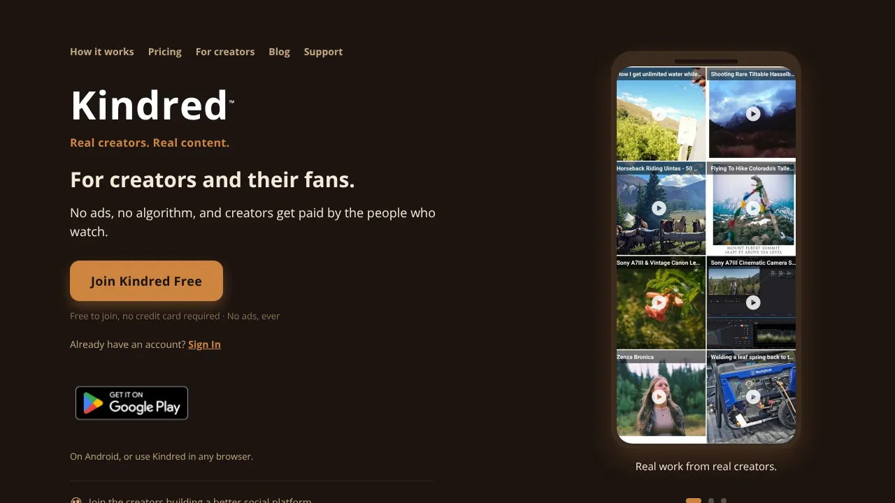 Kindred website screenshot