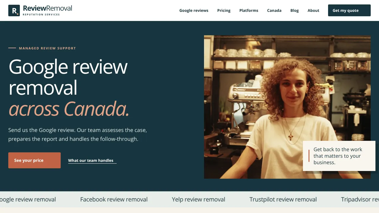 Google review removal website screenshot