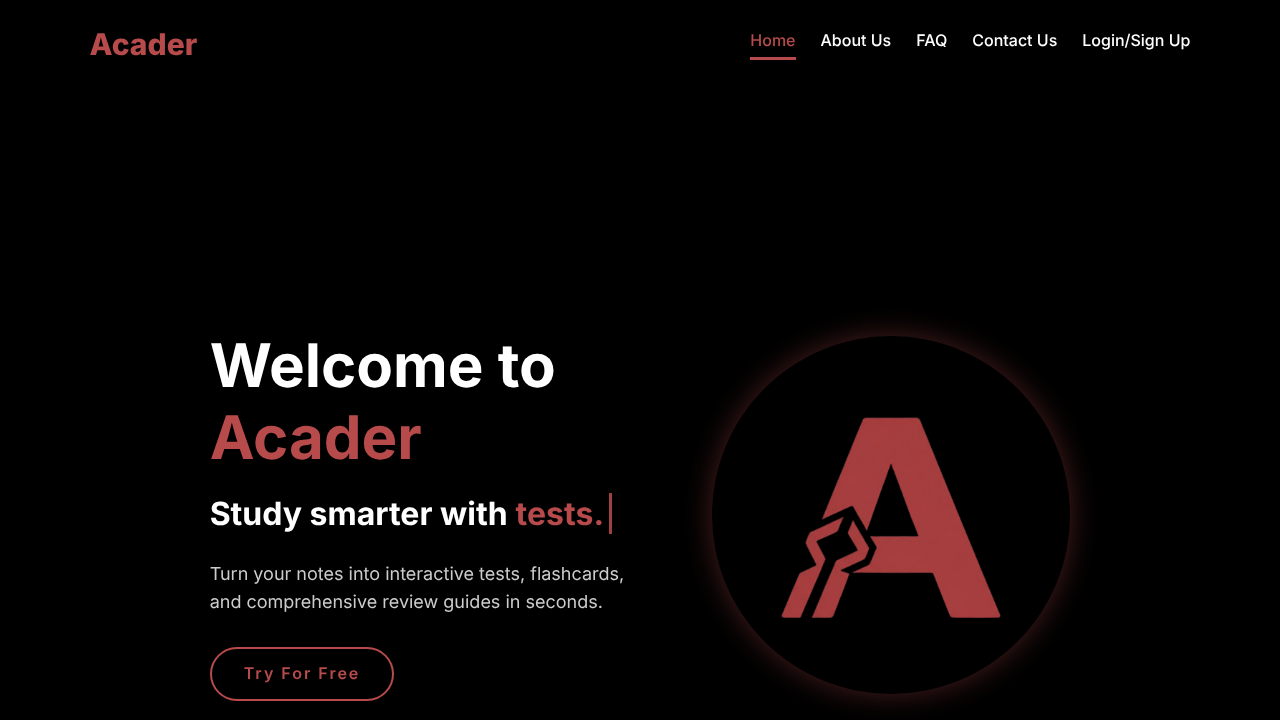Acader website screenshot