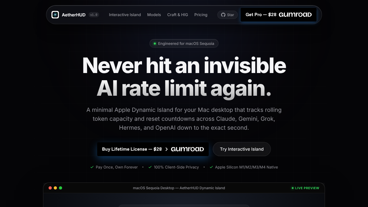 AetherHUD website screenshot