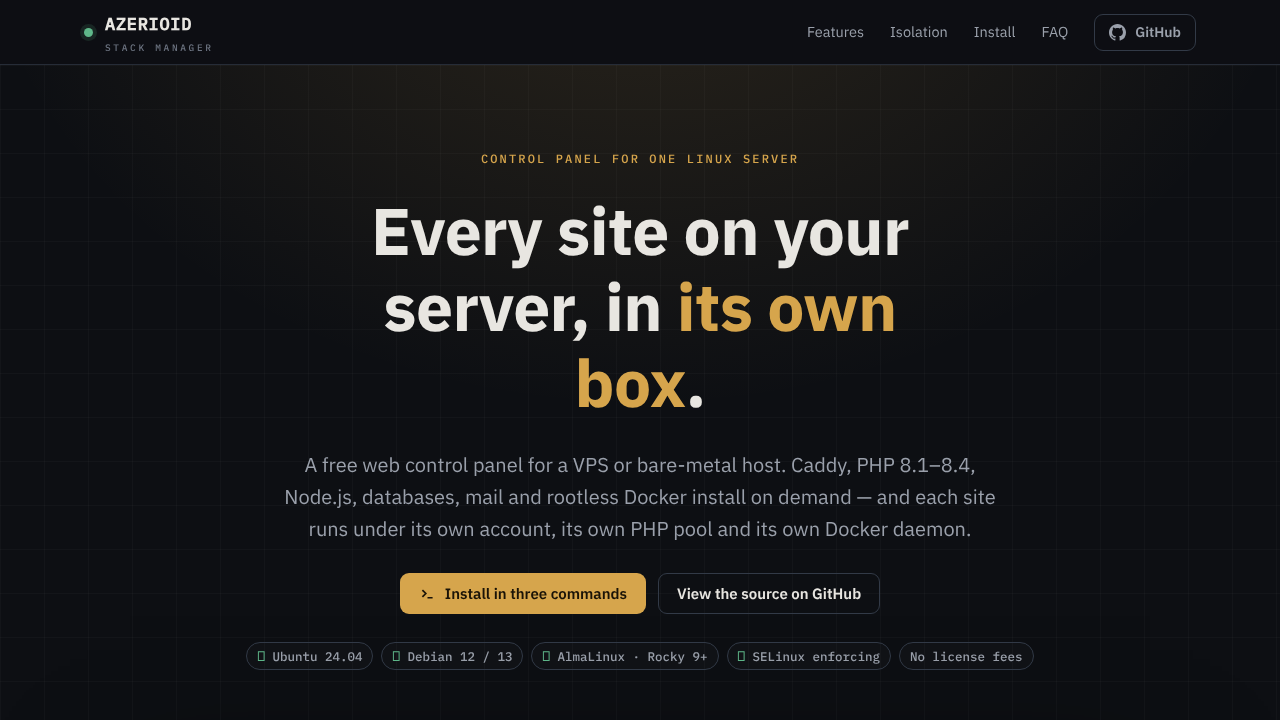 AZERIOID Stack Manager website screenshot