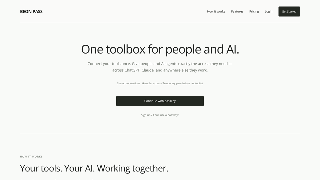 BEON PASS website screenshot