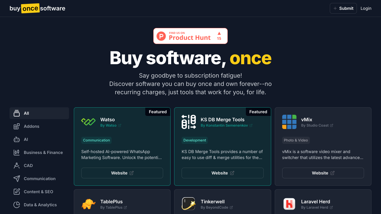 Buy Once Software | Techbasedirectory.com