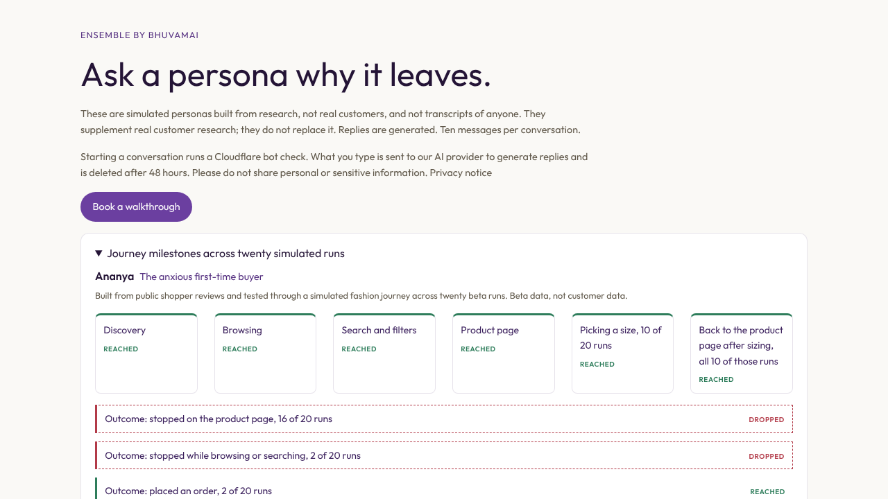 Ensemble by Bhuvam AI website screenshot