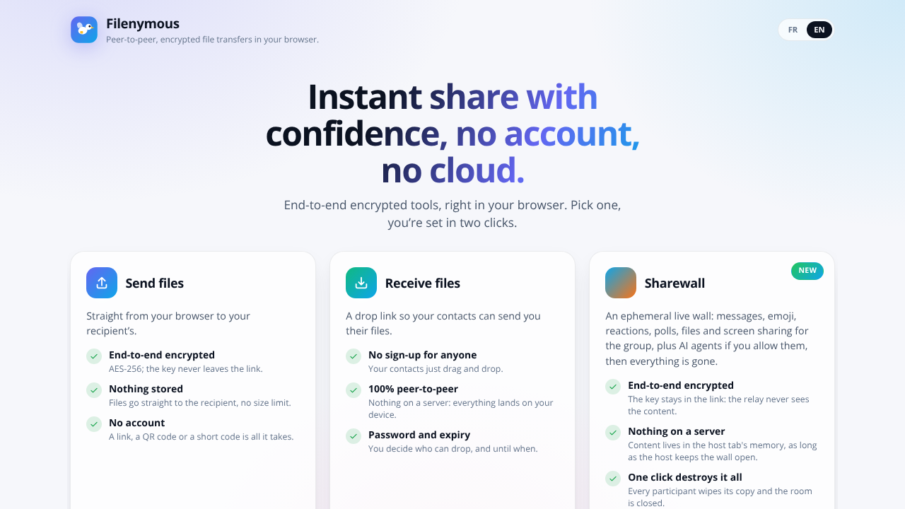 Filenymous website screenshot