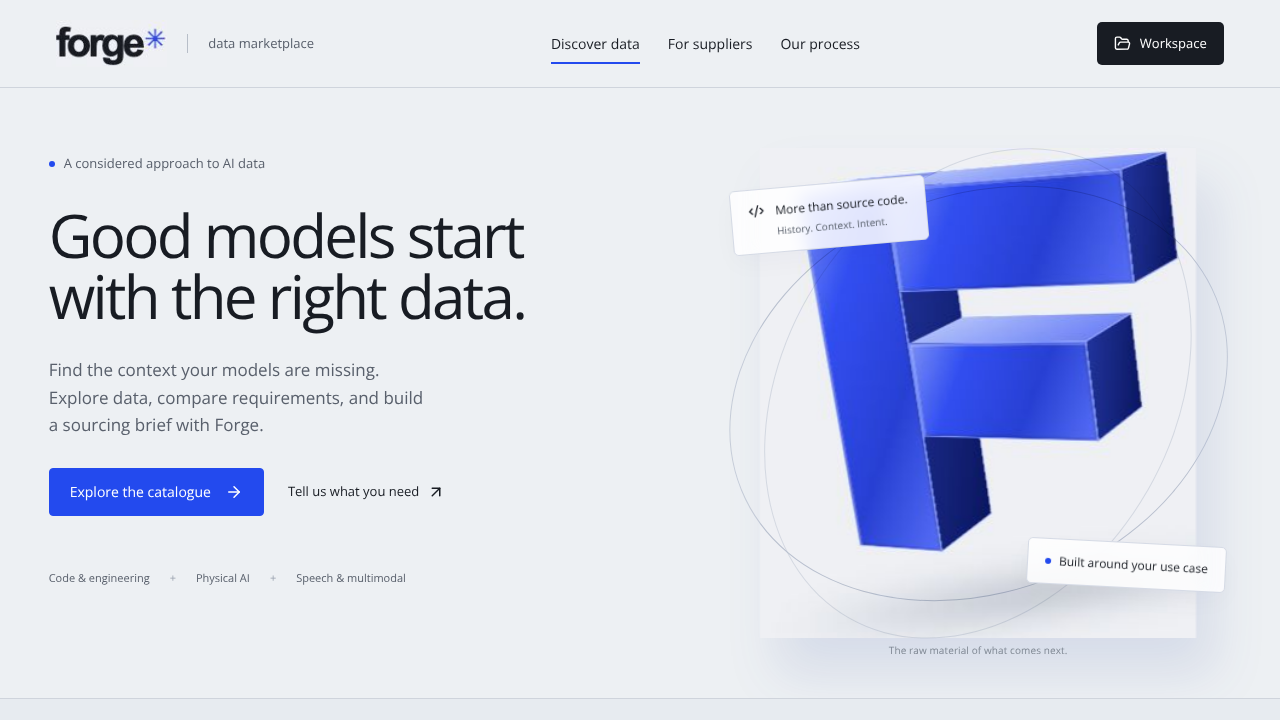 Forge Data Marketplace website screenshot