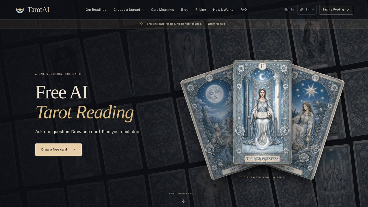 Free AI Tarot Reading website screenshot