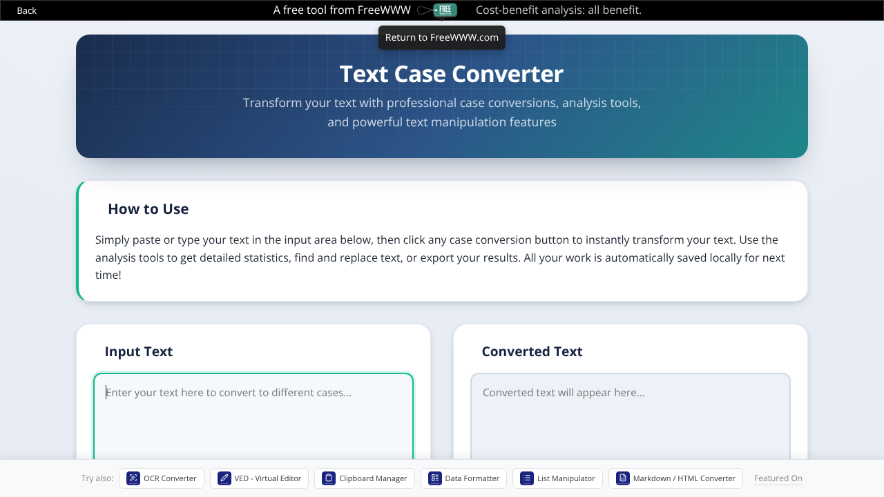 Free Text Case Converter: 13 Cases website screenshot
