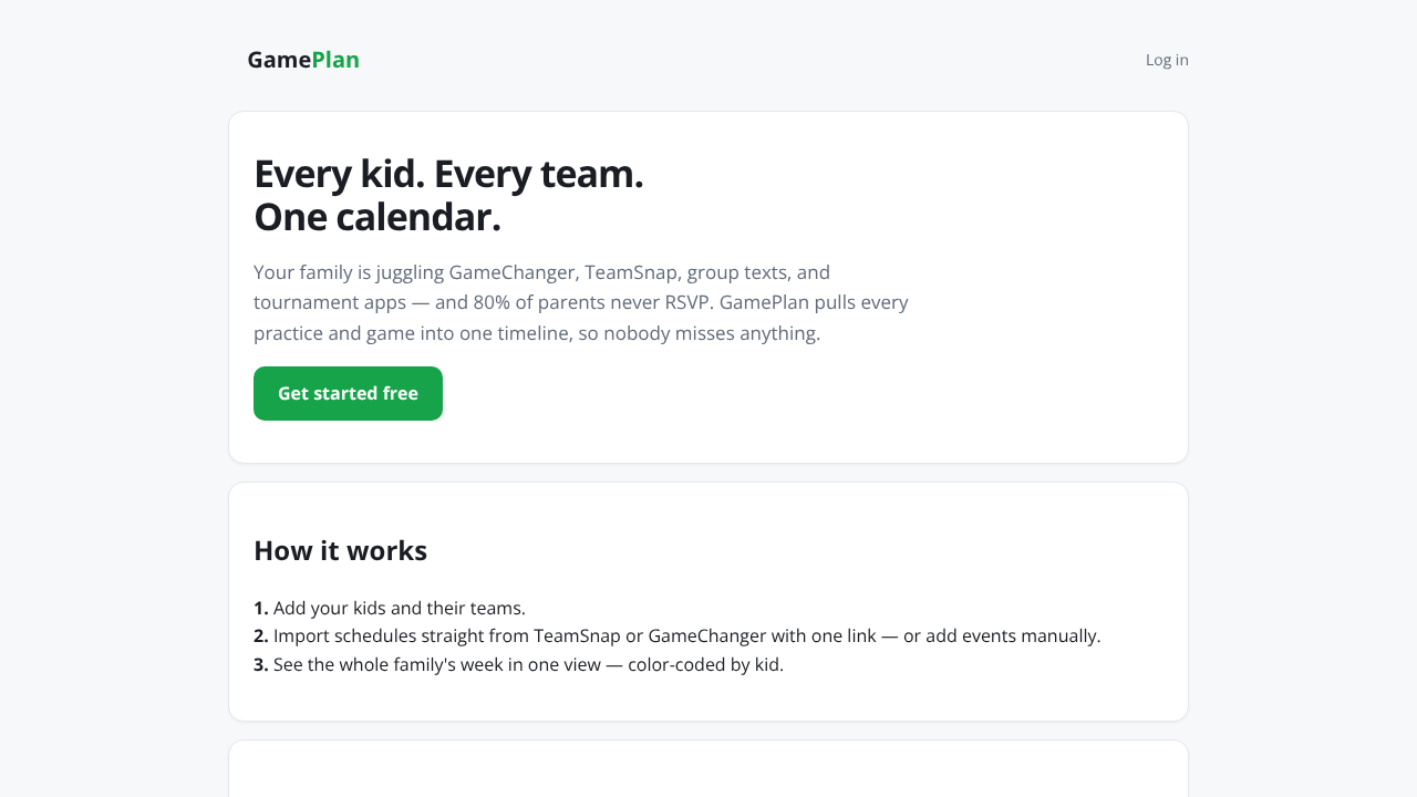 GamePlan website screenshot