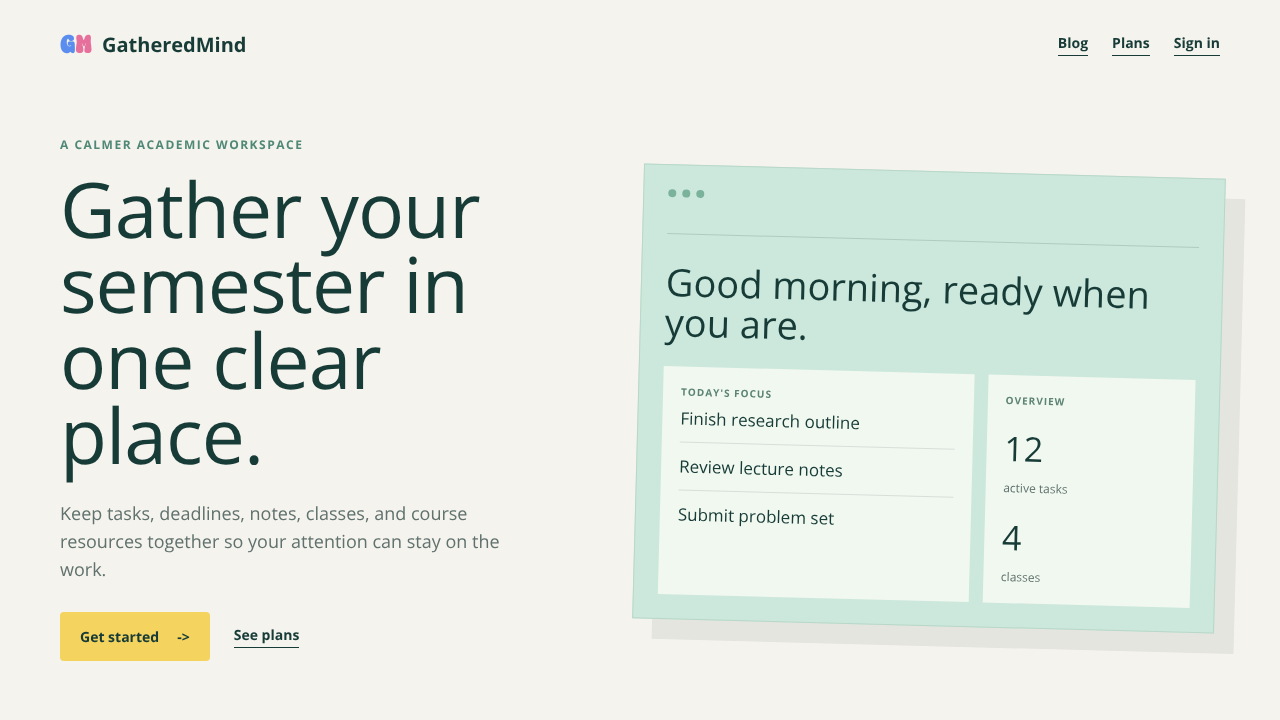 GatheredMind - Your Semester Gathered website screenshot