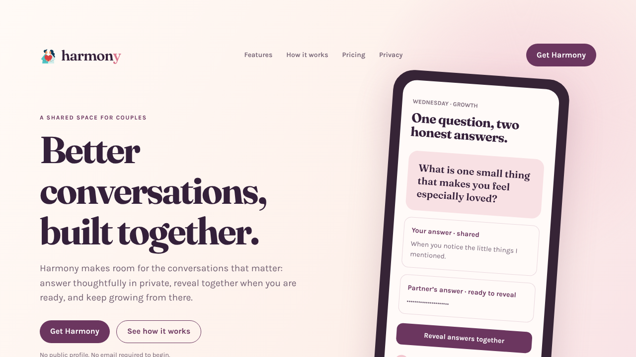 Harmony website screenshot