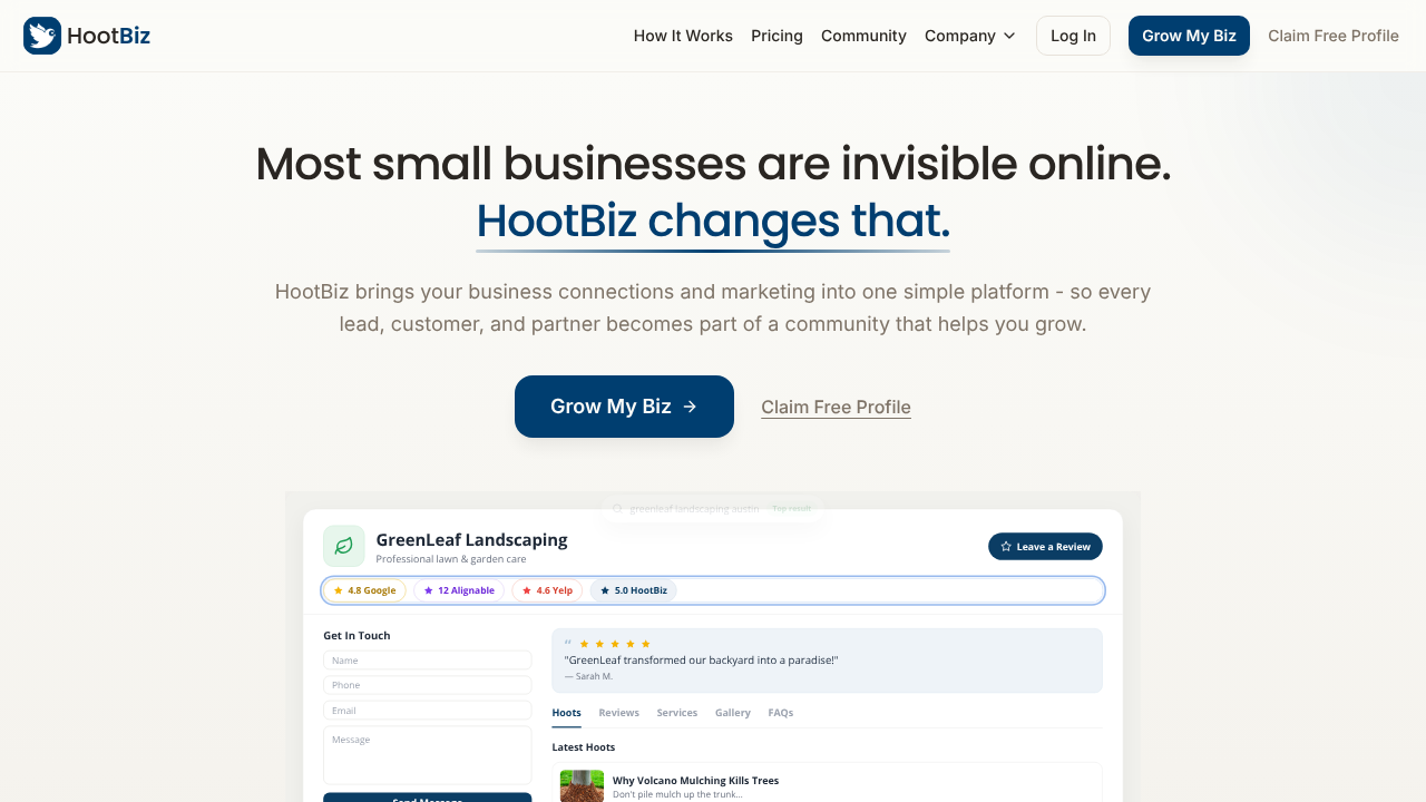HootBiz website screenshot