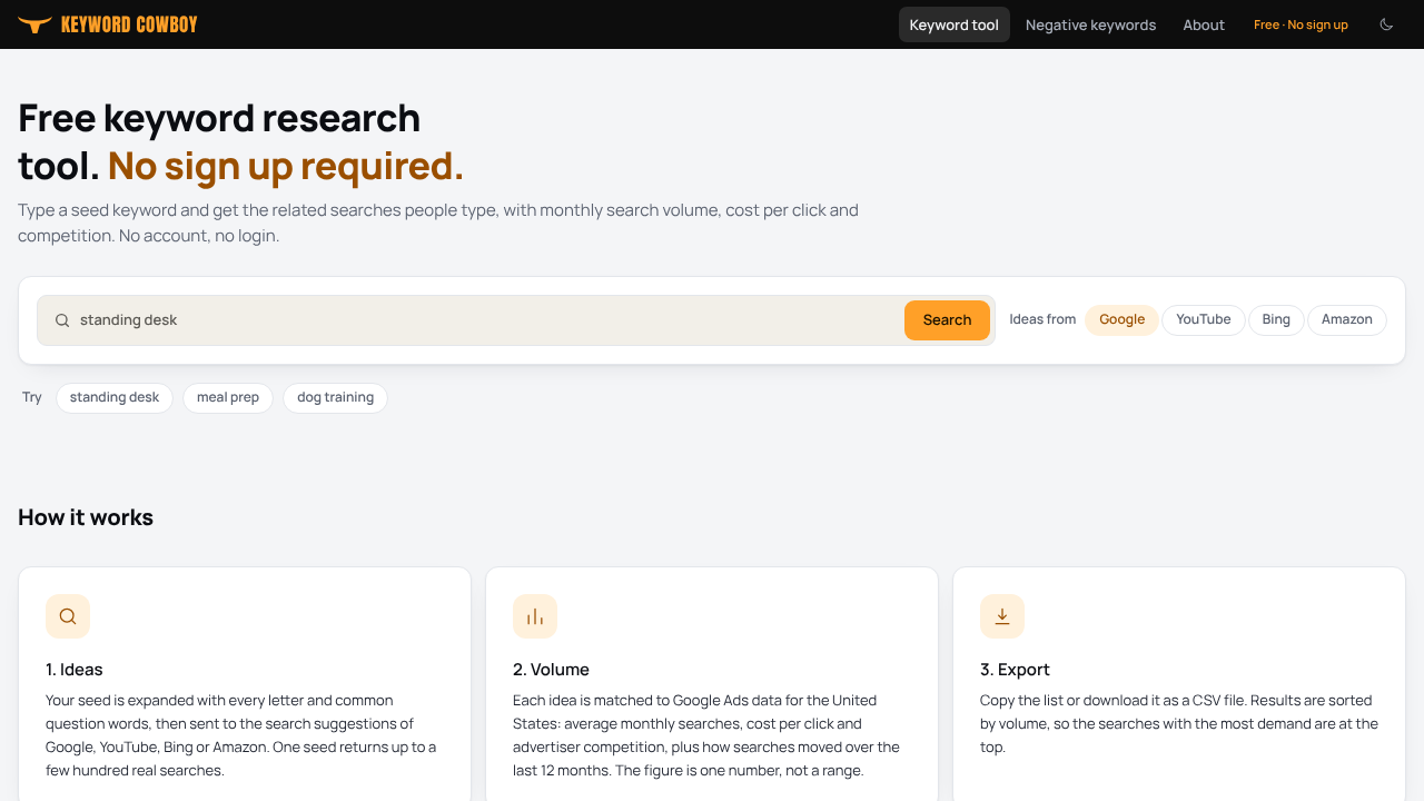 Keyword Cowboy Free Keyword Research... website screenshot
