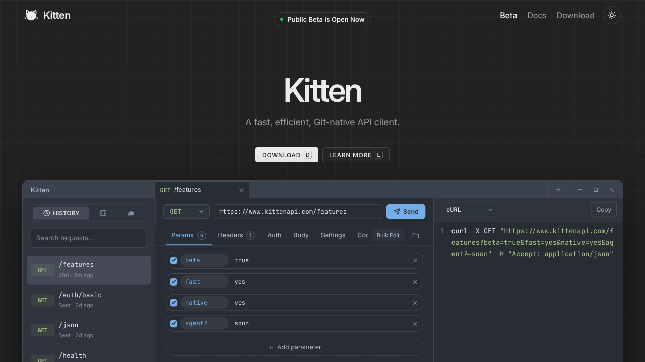 Kitten website screenshot