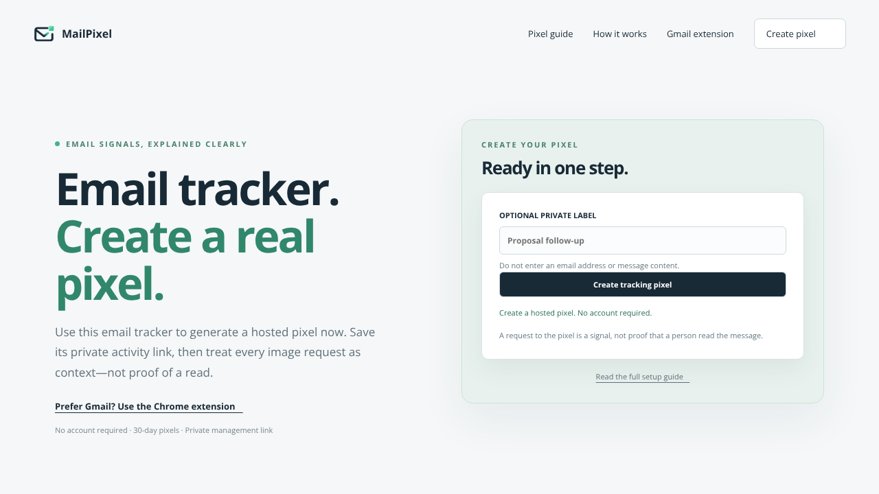 MailPixel website screenshot