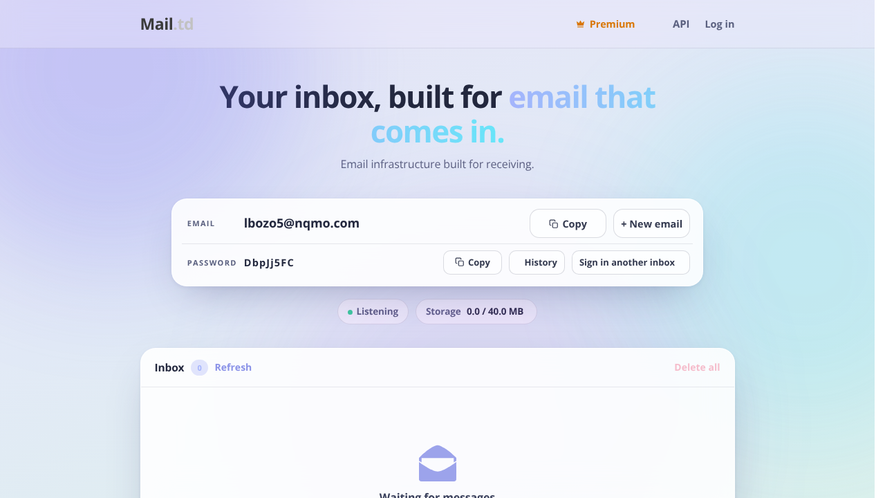 Mail.td website screenshot