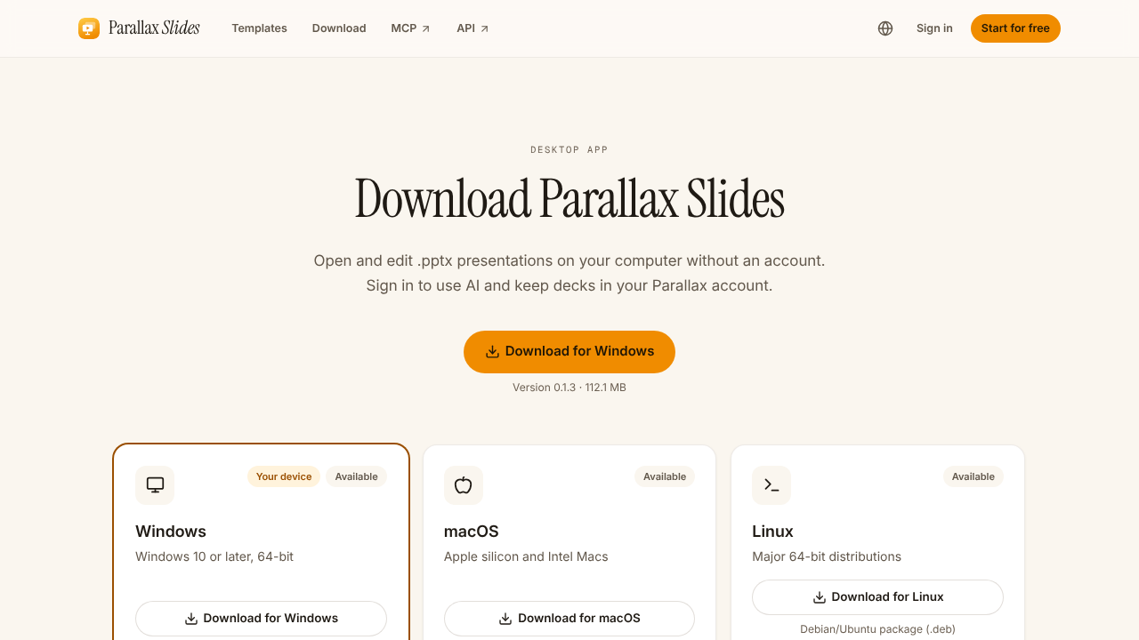 Parallax Slides Desktop website screenshot