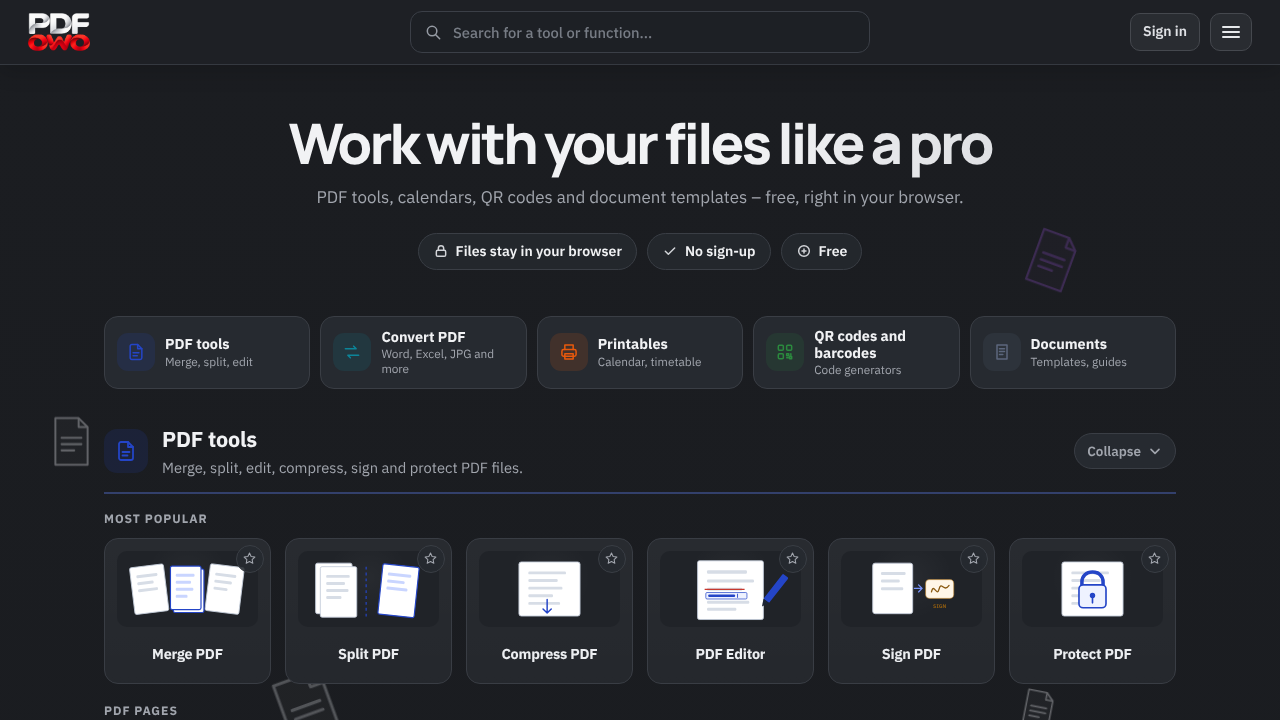 PDFowo website screenshot