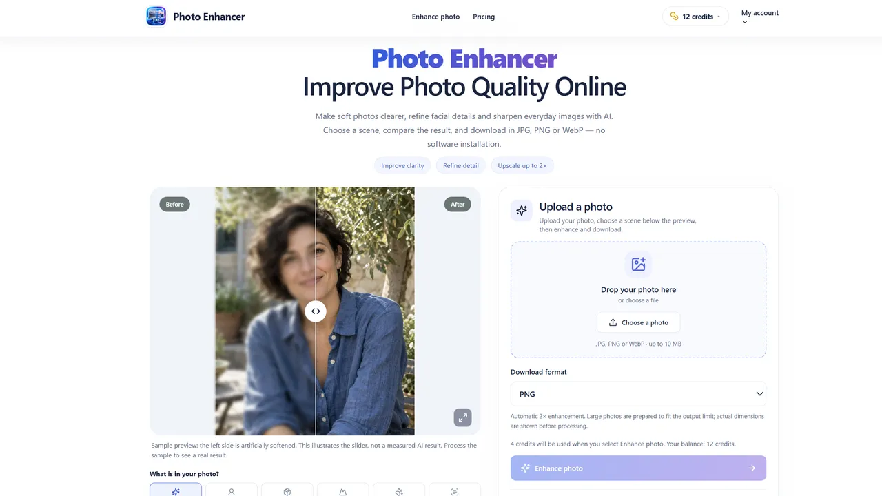 Photo Enhancer website screenshot