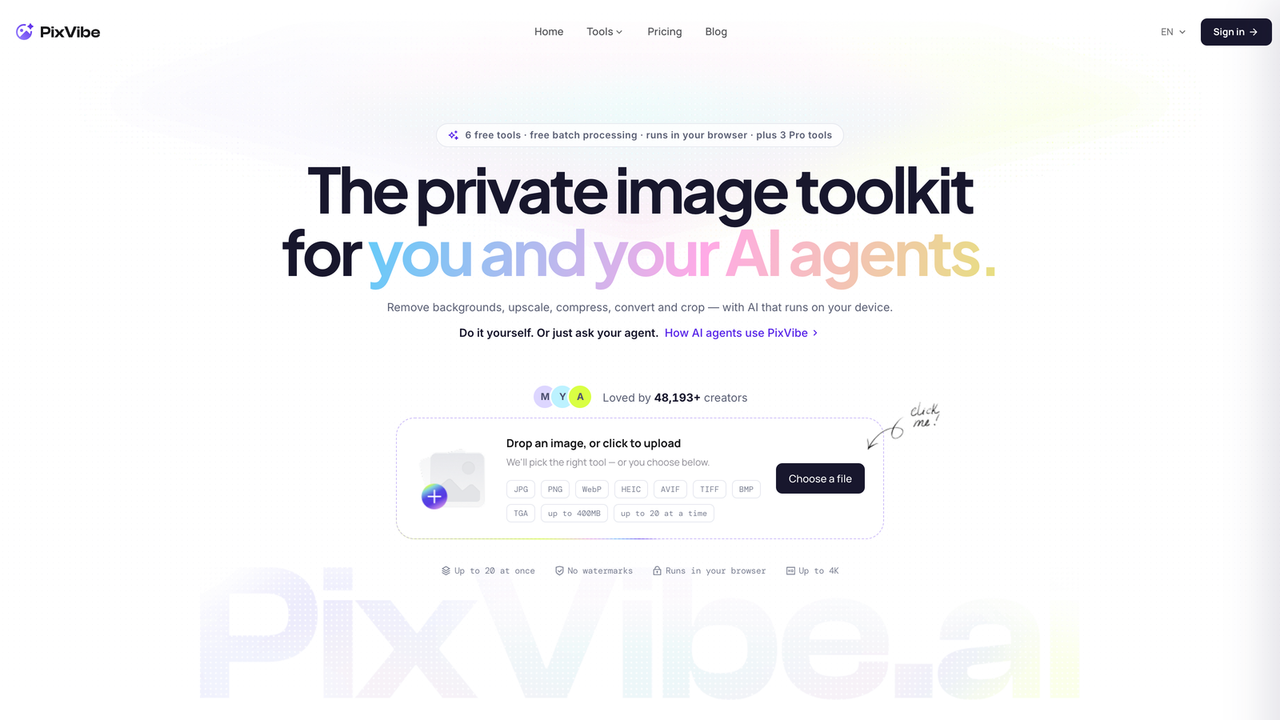 PixVibe website screenshot