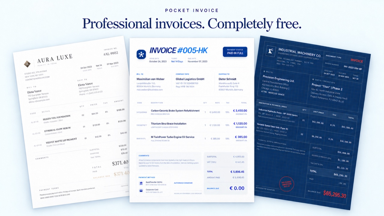 Pocket Invoice website screenshot