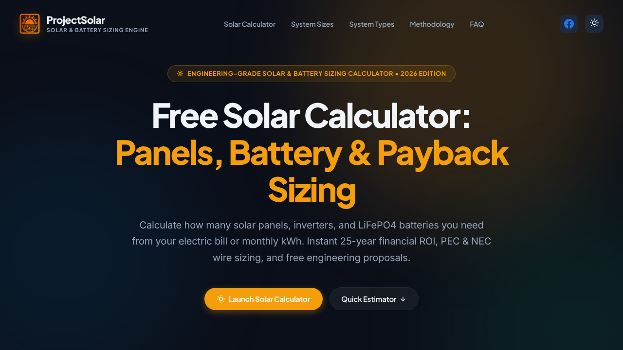 ProjectSolar Solar Calculator website screenshot