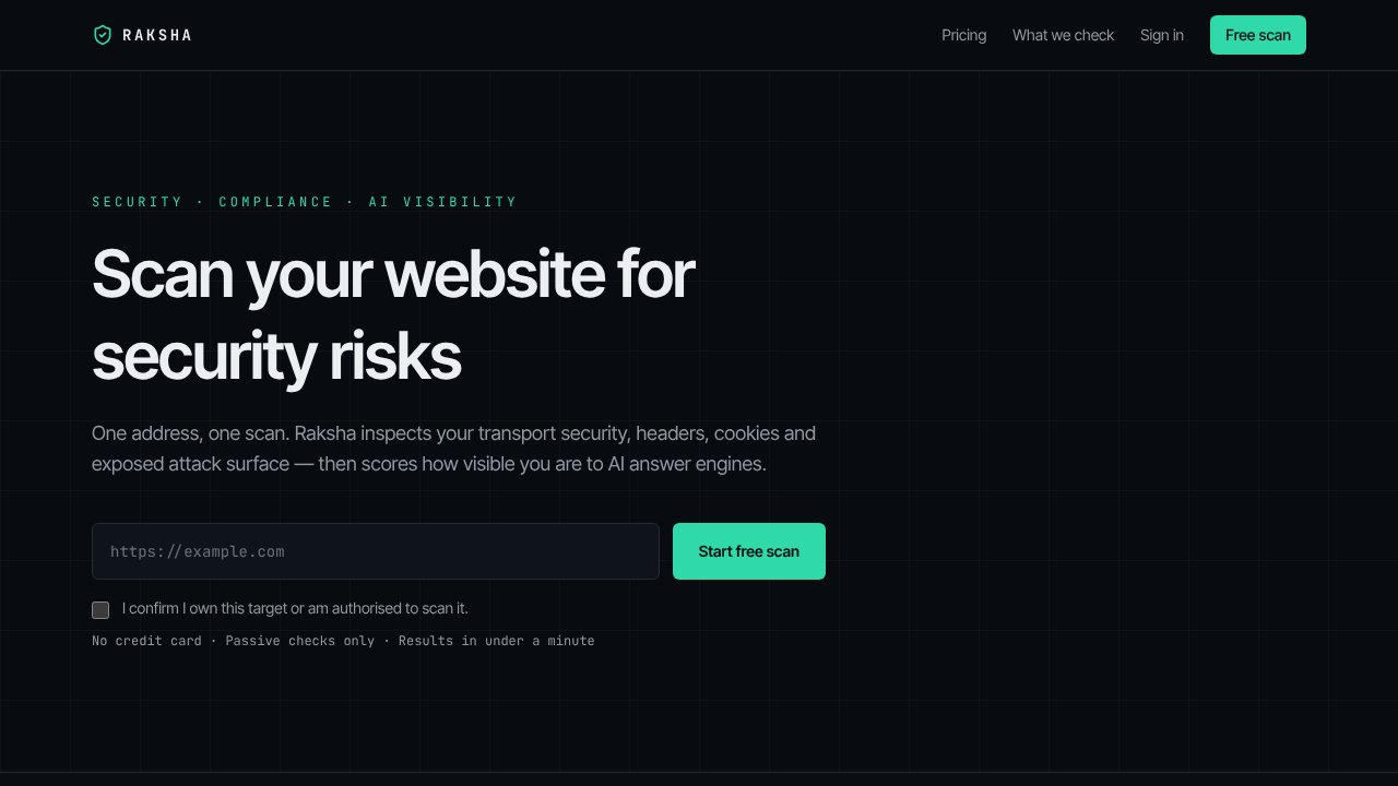Raksha website screenshot