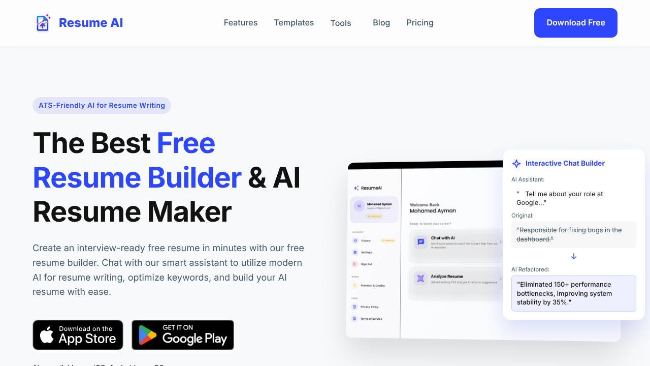 Resume AI website screenshot