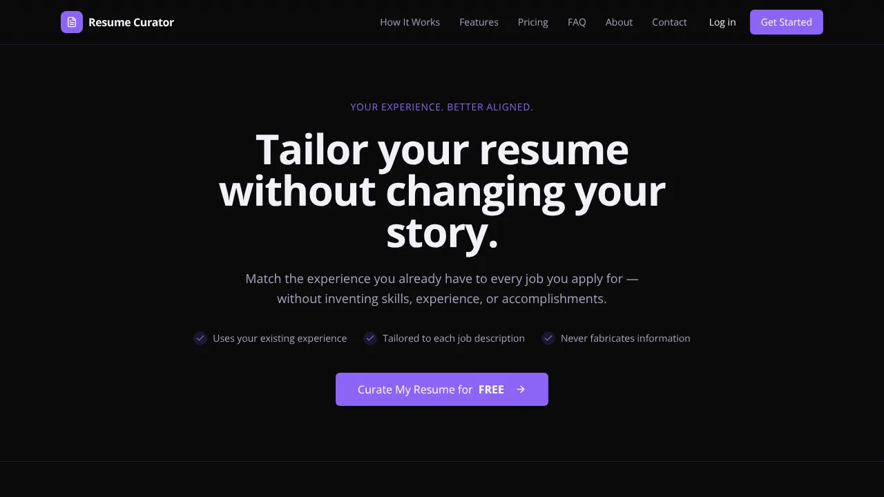 Resume Curator website screenshot