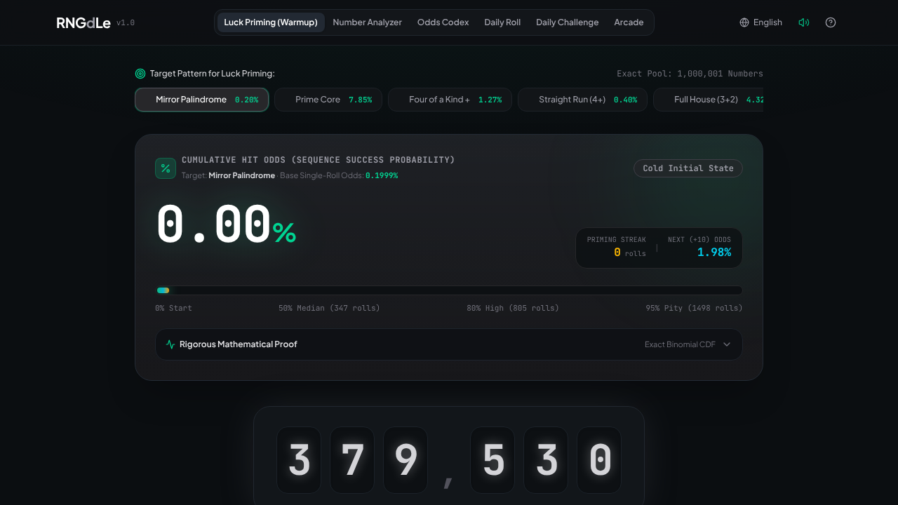 RNGdle - Daily Random Number Game website screenshot