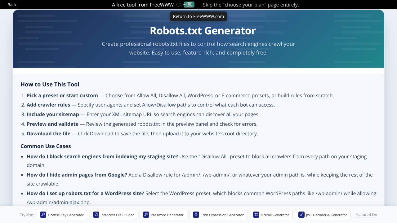 Robots.txt Generator website screenshot