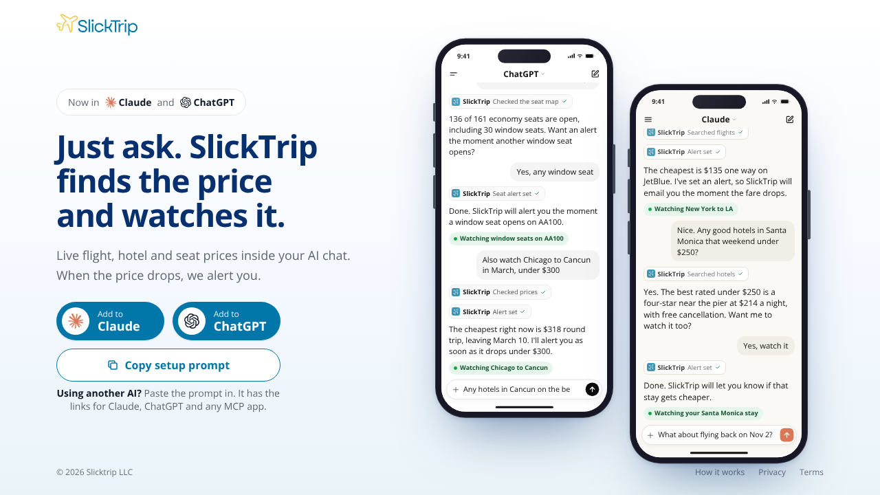 SlickTrip MCP website screenshot