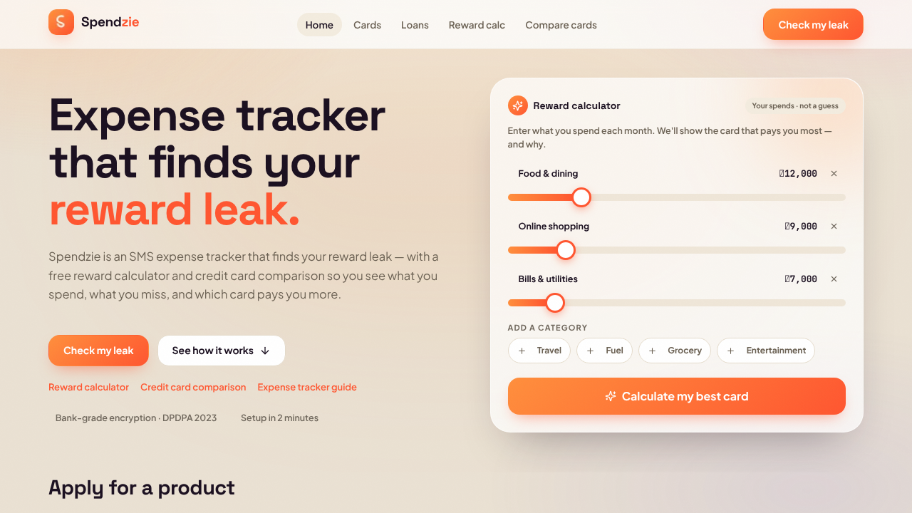 Spendzie website screenshot