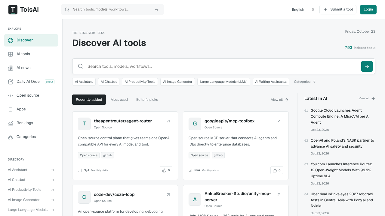 TolsAI website screenshot