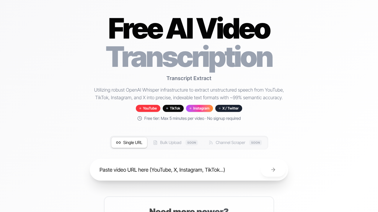 Transcript Extract website screenshot