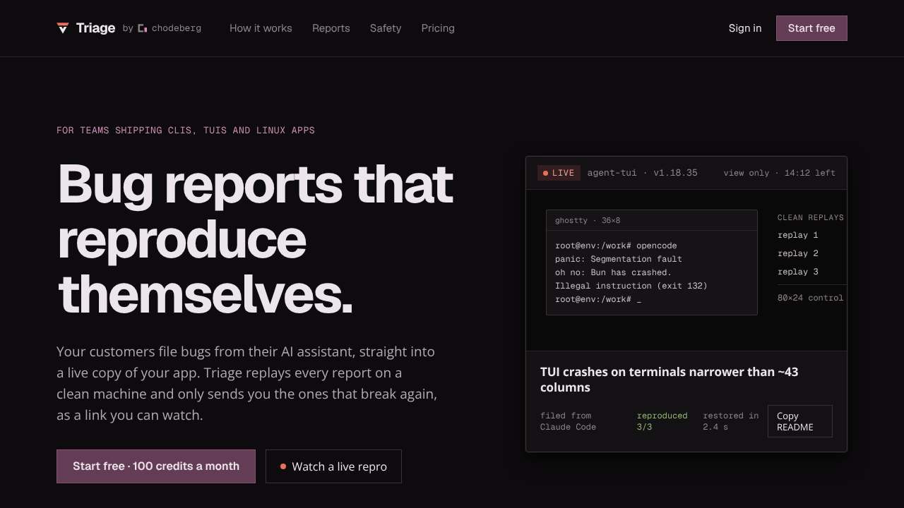 Triage by Chodeberg website screenshot