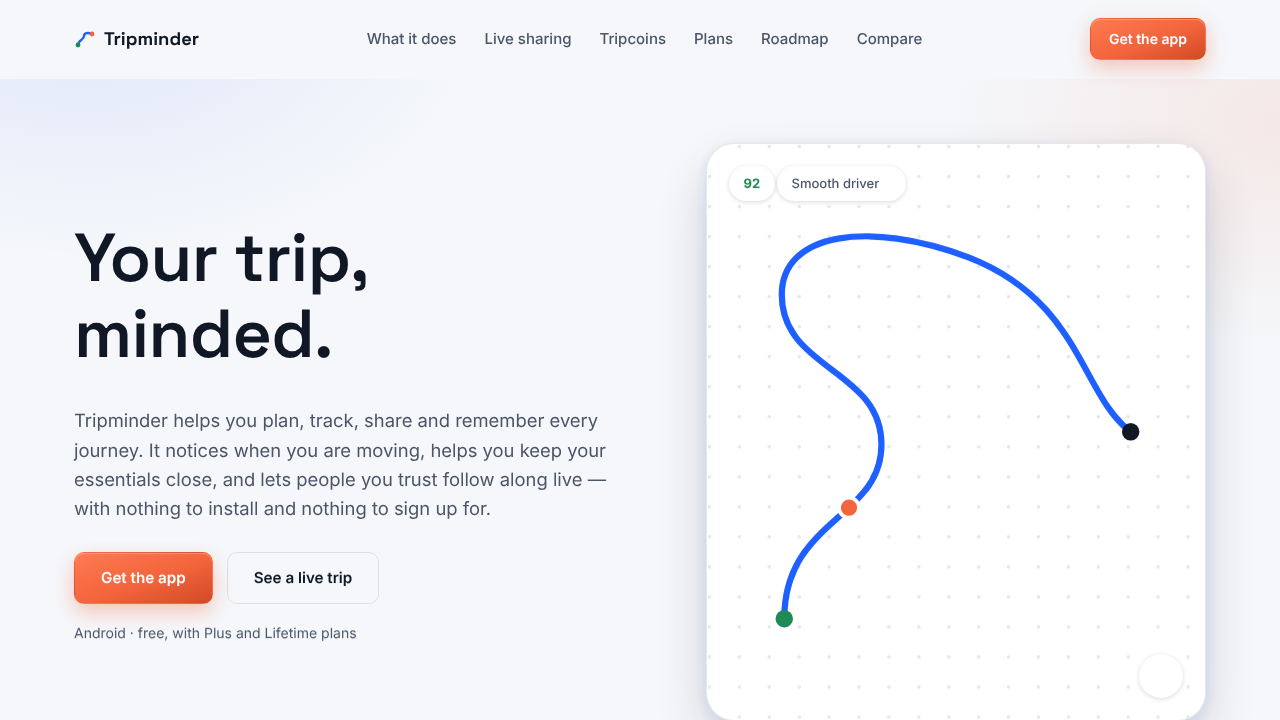 Tripminder website screenshot