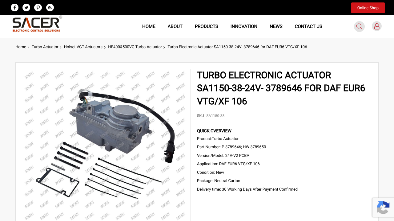 Turbo Electronic Actuator SA1150 3789646 website screenshot