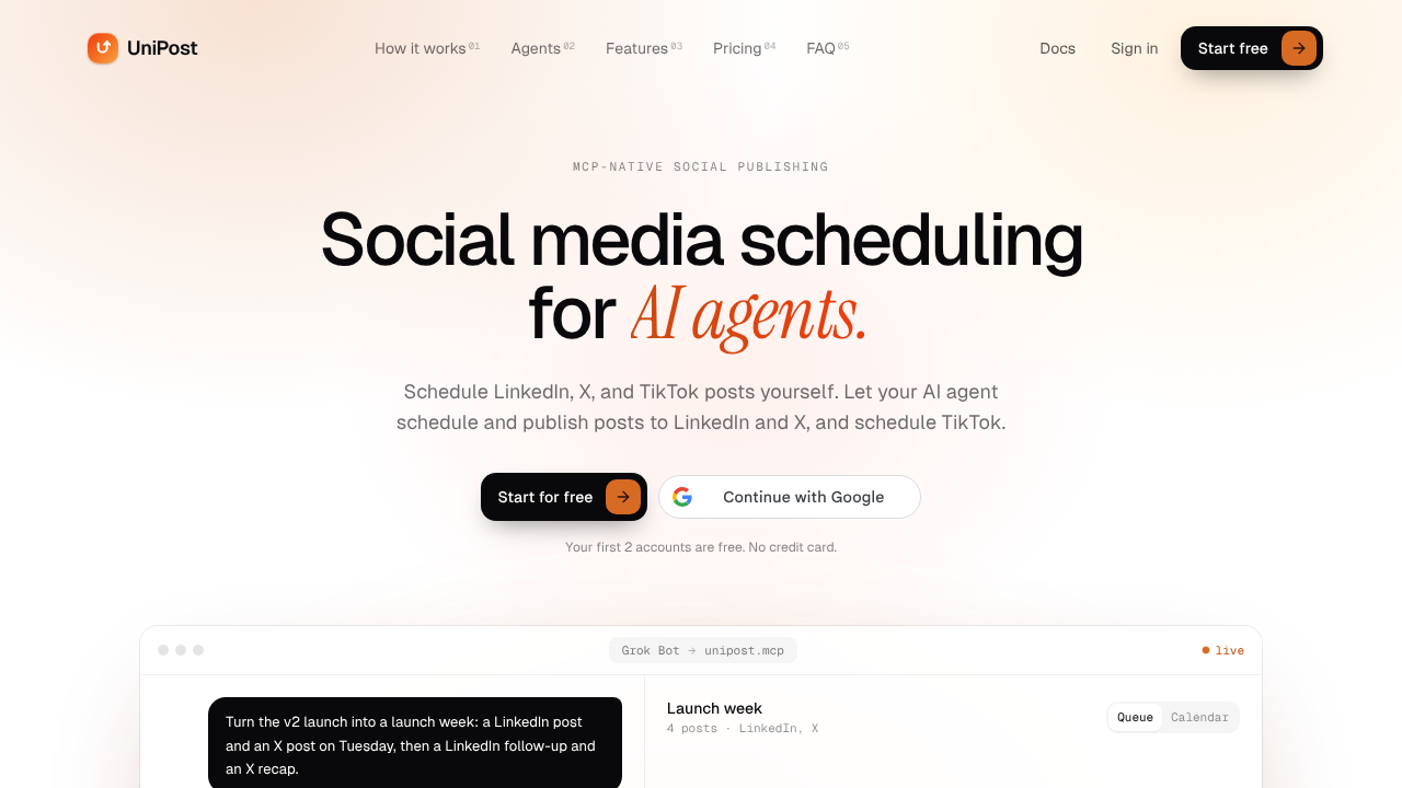 UniPost website screenshot
